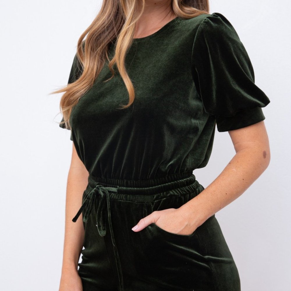 Olive Green Velvet Romper